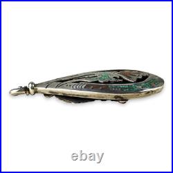 Reversable Silver Pendant Turquoise Coral Chip Inlay Traditional Navajo Design Reversable Silver Pendant Turquoise Coral Chip Inlay Traditional Navajo Design
