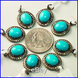 Rhodium Plated Sterling Silver Sleeping Beauty Turquoise Diamond Charm Pendant