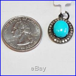 Rhodium Plated Sterling Silver Sleeping Beauty Turquoise Diamond Charm Pendant
