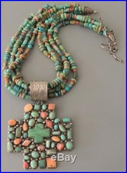 Rocki Gorman & Kee Cook Sterling Turquoise Multistrand Necklace Huge Pendant