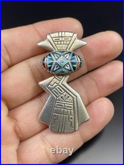 Roderick & Marilyn Tenorio Kewa Sterling Silver Turquoise Mosaic Pendant Brooch