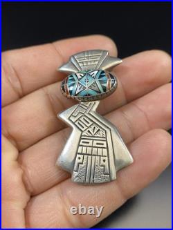 Roderick & Marilyn Tenorio Kewa Sterling Silver Turquoise Mosaic Pendant Brooch