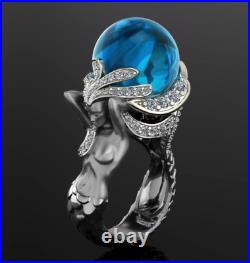 Round Aquamarine ball 925 Silver New Mermaid Wedding Engagement Ring