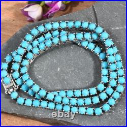 Round Arizona Sleeping Beauty Turquoise Tennis 16 Necklace 14K White Gold Over