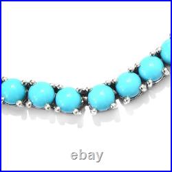 Round Arizona Sleeping Beauty Turquoise Tennis 16 Necklace 14K White Gold Over