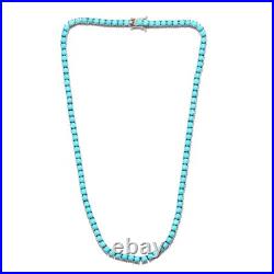 Round Arizona Sleeping Beauty Turquoise Tennis 16 Necklace 14K White Gold Over