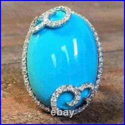 Round Halo 925 Sterling Silver Turquoise Ring Women High-end Handmade Jewelry