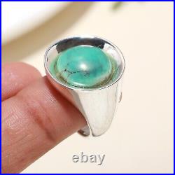 Round Turquoise Gemstone Statement Engagement Ring Jewelry 925 Sterling Silver