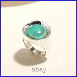 Round Turquoise Gemstone Statement Engagement Ring Jewelry 925 Sterling Silver