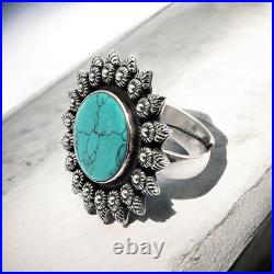 Round Turquoise Stone Sterling Silver Statement New Cocktail Ring Jewelry US 8.5 Round Turquoise Stone Sterling Silver Statement New Cocktail Ring Jewelry US 8.5
