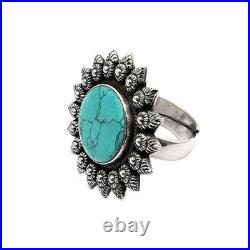 Round Turquoise Stone Sterling Silver Statement New Cocktail Ring Jewelry US 8.5 Round Turquoise Stone Sterling Silver Statement New Cocktail Ring Jewelry US 8.5