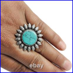 Round Turquoise Stone Sterling Silver Statement New Cocktail Ring Jewelry US 8.5 Round Turquoise Stone Sterling Silver Statement New Cocktail Ring Jewelry US 8.5