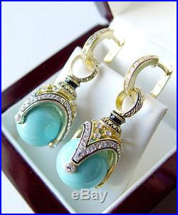 SALE! GORGEOUS MADE OF STERLING SILVER 925 EARRINGS with GENUINE TURQUOISE
