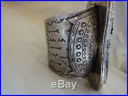 SALE Museum 517g NAVAJO Stamped Sterling Silver TURQUOISE Cuff BRACELET Snakes