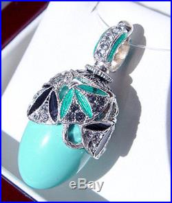SALE! RUSSIAN PENDANT HANDMADE OF STERLING SILVER ENAMEL with GENUINE TURQUOISE
