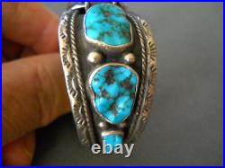 SAMMIE J. Native American Navajo Turquoise Row Sterling Silver Watch Bracelet