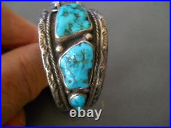 SAMMIE J. Native American Navajo Turquoise Row Sterling Silver Watch Bracelet