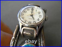 SAMMIE J. Native American Navajo Turquoise Row Sterling Silver Watch Bracelet
