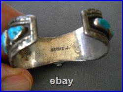 SAMMIE J. Native American Navajo Turquoise Row Sterling Silver Watch Bracelet