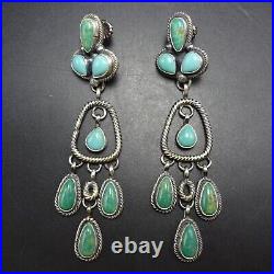 SHEILA TSO Navajo TURQUOISE CLUSTER Sterling Silver EARRINGS Dangle Pierced