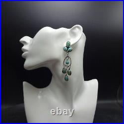 SHEILA TSO Navajo TURQUOISE CLUSTER Sterling Silver EARRINGS Dangle Pierced