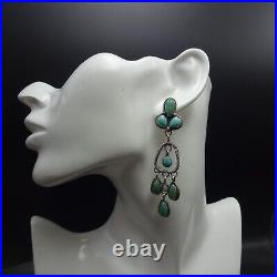 SHEILA TSO Navajo TURQUOISE CLUSTER Sterling Silver EARRINGS Dangle Pierced