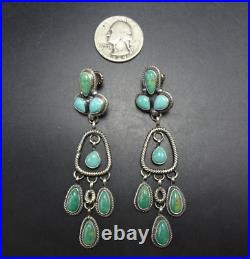 SHEILA TSO Navajo TURQUOISE CLUSTER Sterling Silver EARRINGS Dangle Pierced