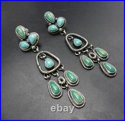 SHEILA TSO Navajo TURQUOISE CLUSTER Sterling Silver EARRINGS Dangle Pierced