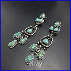 SHEILA TSO Navajo TURQUOISE CLUSTER Sterling Silver EARRINGS Dangle Pierced