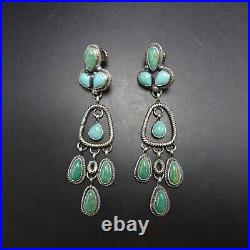 SHEILA TSO Navajo TURQUOISE CLUSTER Sterling Silver EARRINGS Dangle Pierced