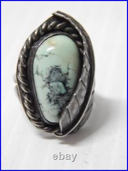 SIGNED VINTAGE NAVAJO STERLING SILVER TURQUOISE RING BEAUTIFUL STONE sz 5 1/2