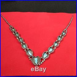 SQUASH BLOSSOM STERLING SILVER AND TURQUOISE NECKLACE Vintage/Old Pawn Style