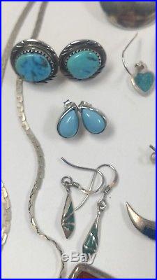 STERLING SILVER 925 JEWELRY LOT 290g RINGS CHAINS VINTAGE TURQUOISE AND MORE