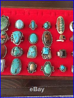 Sterling Silver Lot Turquoise 30 Old Pawn Native American Rings 230 Grams Nice