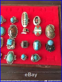 Sterling Silver Lot Turquoise 30 Old Pawn Native American Rings 230 Grams Nice