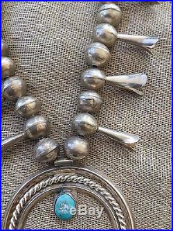 Sterling Silver Turquoise Squash Blossom Navajo Pearls Beads Necklace Naja