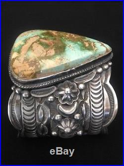 STUNNING! Native American Sterling Silver Turquoise Cuff Bracelet T. Jon