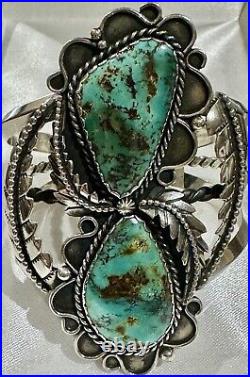 STUNNING Sterling Silver NAVAJO DOUBLE ROYSTON TURQUOISE 3L Bead CUFF BRACELET STUNNING Sterling Silver NAVAJO DOUBLE ROYSTON TURQUOISE 3L Bead CUFF BRACELET