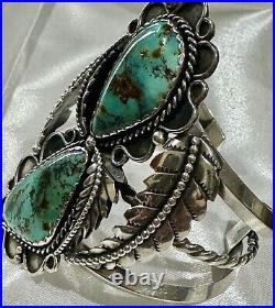 STUNNING Sterling Silver NAVAJO DOUBLE ROYSTON TURQUOISE 3L Bead CUFF BRACELET STUNNING Sterling Silver NAVAJO DOUBLE ROYSTON TURQUOISE 3L Bead CUFF BRACELET