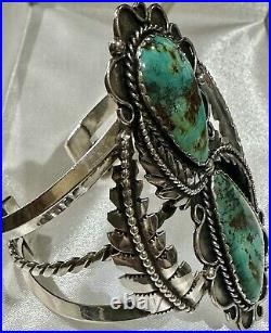 STUNNING Sterling Silver NAVAJO DOUBLE ROYSTON TURQUOISE 3L Bead CUFF BRACELET STUNNING Sterling Silver NAVAJO DOUBLE ROYSTON TURQUOISE 3L Bead CUFF BRACELET
