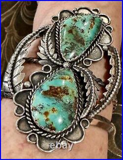 STUNNING Sterling Silver NAVAJO DOUBLE ROYSTON TURQUOISE 3L Bead CUFF BRACELET STUNNING Sterling Silver NAVAJO DOUBLE ROYSTON TURQUOISE 3L Bead CUFF BRACELET