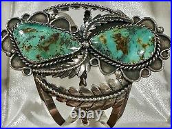 STUNNING Sterling Silver NAVAJO DOUBLE ROYSTON TURQUOISE 3L Bead CUFF BRACELET STUNNING Sterling Silver NAVAJO DOUBLE ROYSTON TURQUOISE 3L Bead CUFF BRACELET