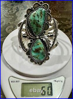 STUNNING Sterling Silver NAVAJO DOUBLE ROYSTON TURQUOISE 3L Bead CUFF BRACELET STUNNING Sterling Silver NAVAJO DOUBLE ROYSTON TURQUOISE 3L Bead CUFF BRACELET