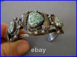 S LEE & CSC Old Native American Number 8 Turquoise Sterling Silver Bracelet 58g