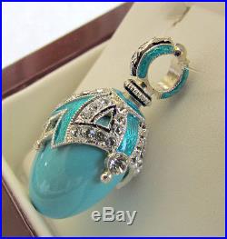 Sale! Gorgeous Russian Sterling Silver With Genuine Turquoise Egg Pendant