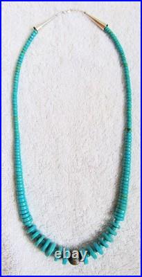 Santo Domingo Indian Turquoise Stone Disc Beads & Sterling Silver Bead Necklace Santo Domingo Indian Turquoise Stone Disc Beads & Sterling Silver Bead Necklace