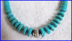 Santo Domingo Indian Turquoise Stone Disc Beads & Sterling Silver Bead Necklace Santo Domingo Indian Turquoise Stone Disc Beads & Sterling Silver Bead Necklace