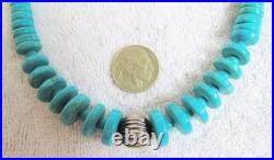 Santo Domingo Indian Turquoise Stone Disc Beads & Sterling Silver Bead Necklace Santo Domingo Indian Turquoise Stone Disc Beads & Sterling Silver Bead Necklace
