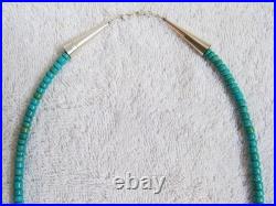 Santo Domingo Indian Turquoise Stone Disc Beads & Sterling Silver Bead Necklace Santo Domingo Indian Turquoise Stone Disc Beads & Sterling Silver Bead Necklace