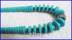 Santo Domingo Indian Turquoise Stone Disc Beads & Sterling Silver Bead Necklace Santo Domingo Indian Turquoise Stone Disc Beads & Sterling Silver Bead Necklace